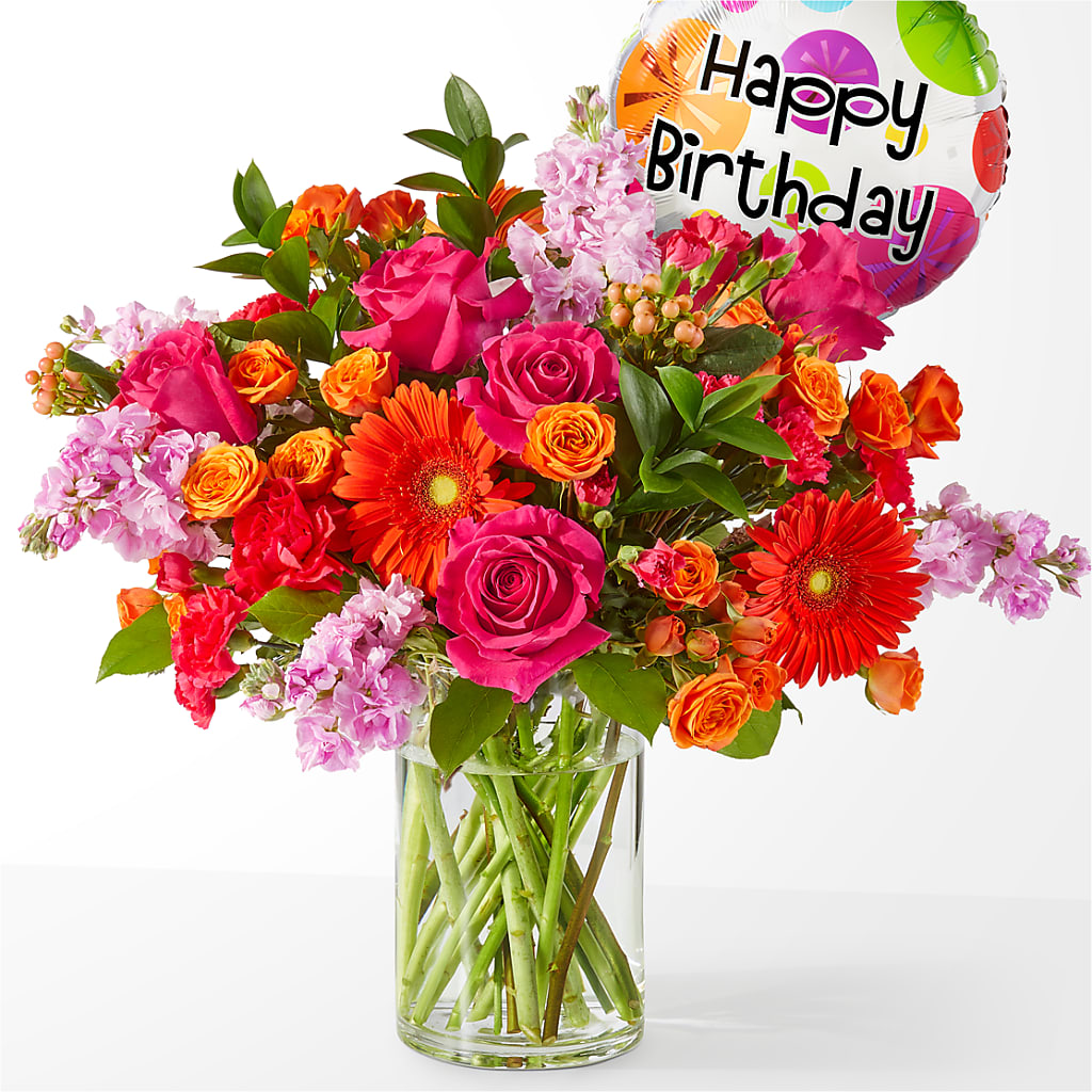 Fiesta Bouquet with Birthday Balloon – Olson Florist, Salem OR