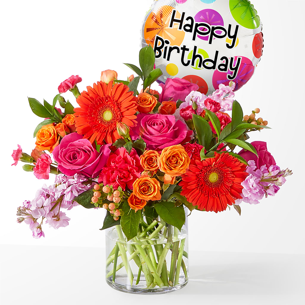 Fiesta Bouquet with Birthday Balloon – Olson Florist, Salem OR
