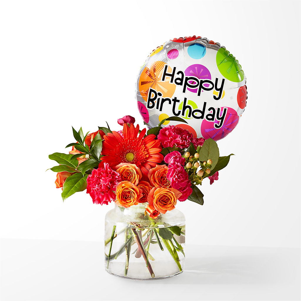 Fiesta Bouquet with Birthday Balloon – Olson Florist, Salem OR