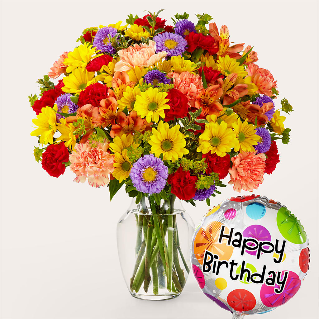 Kaleidoscope Bouquet with Birthday Balloon – Olson Florist, Salem OR