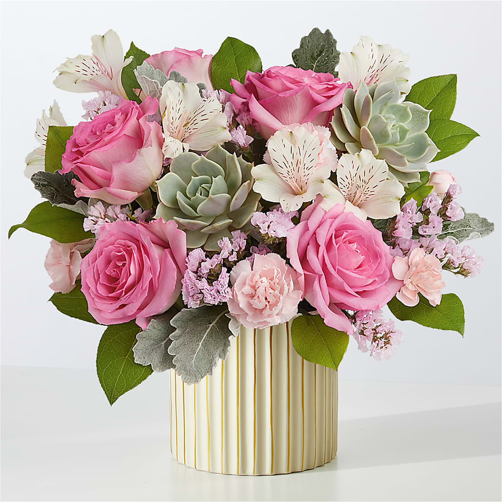 Dusty Rose Bouquet with Ivory Vase – Olson Florist, Salem OR