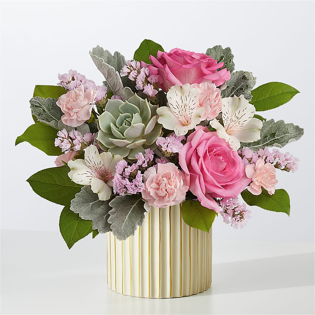 Dusty Rose Bouquet with Ivory Vase – Olson Florist, Salem OR