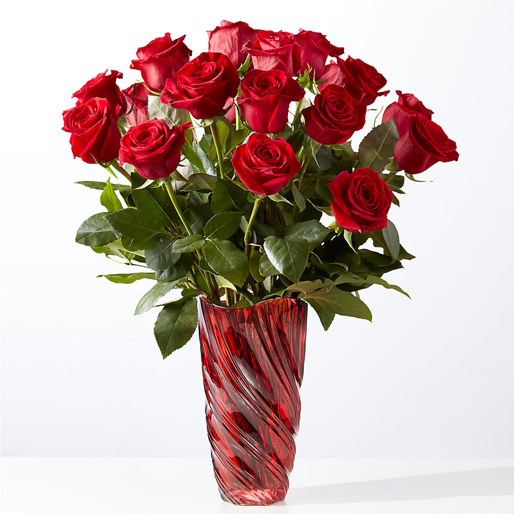 Classic Love Red Rose Bouquet with Luxe Swirl Vase – Olson Florist, Salem OR