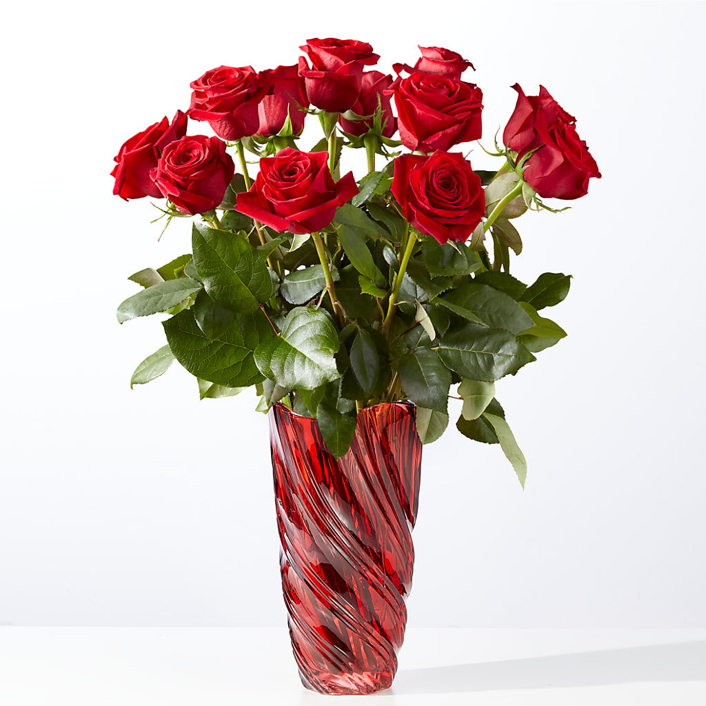 Classic Love Red Rose Bouquet with Luxe Swirl Vase – Olson Florist, Salem OR